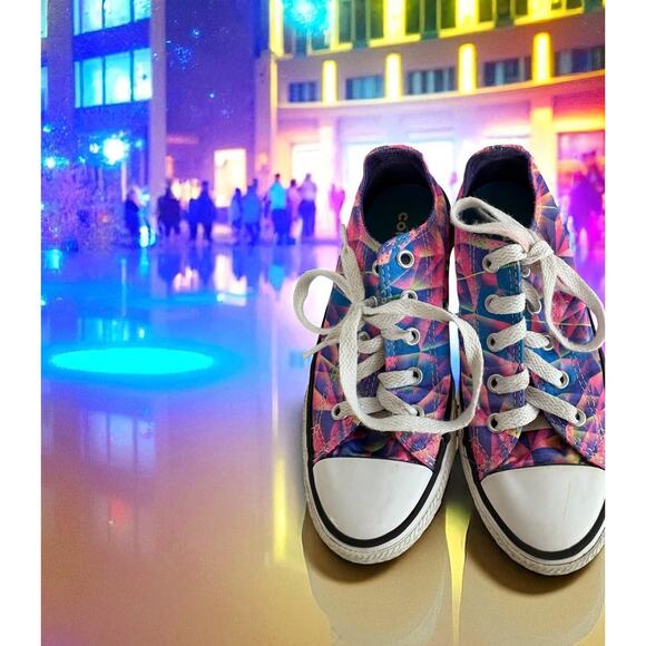 CONVERSE Chucks Girls/Youth Low-Top Pink/Purple Geo Prism All Star Shoes Size 13 - Picture 1 of 11